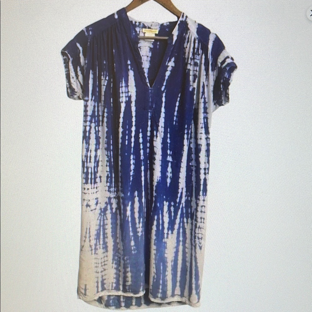 Blue Tie-Dye V-Neck Dress